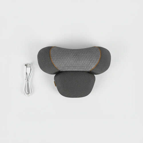 Close-up of the Nuvae neck massager pillow heat and massage controls
